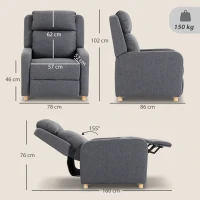 HOMCOM Sillón Relax Reclinable Manual Tapizado en Lino Instalación Rápida Reposapiés Acolchado Grueso y Patas de Madera Gris(m-3)