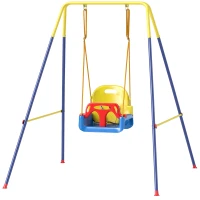AIYAPLAY Altalena da Giardino per Bambini Regolabile con Schienale e Barriera, in Acciaio e PP, 128x155x157 cm, Blu(m-11)