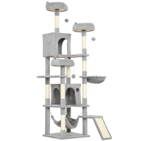PawHut Cat Tree, 192 cm Large Multi-Level Cat Tower for Indoor Kittens with 8 Scratching Posts, 3 Plush Beds, 2 Hammocks