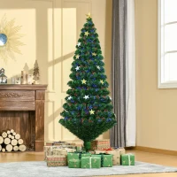 HOMCOM Albero di Natale 180cm con 27 Luci LED, Fibre Ottiche e 230 Rami, Albero di Natale Artificiale(m-10)