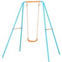 Outsunny Altalena per Bambini 3-8 Anni da Giardino in Acciaio e PE con Seggiolino e Picchetti, 163x145x181 cm(m-11)