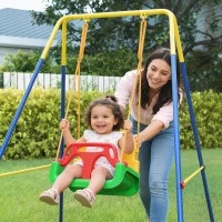 AIYAPLAY Portique Balançoire Enfants 3-en-1, Balançoire Pliable avec Siège Réglable, Intérieur et Extérieur, Multicolore(m-9)