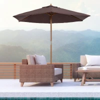 Outsunny Ombrellone da Giardino 2.5x2.3 m a 6 Stecche con Manovella, in Legno e Poliestere, Marrone(m-2)