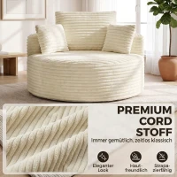 HOMCOM Sessel mit tiefer Sitzfläche, Einzelsofa ohne festen Rahmen, Vollschaum-Design, 4 Kissen, Cremeweiß(m-6)