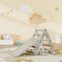 AIYAPLAY Triángulo de Escalada para Niños de 18-48 Meses con Tobogán y Rampa Escalador 130x80x69 cm Gris y Blanco(m-10)