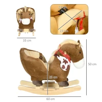 HOMCOM Cavallo a Dondolo per Bambini da 18-36 Mesi con Suoni Realistici, 60x33x50 cm, Marrone e color Legno(m-3)