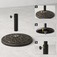 Outsunny Pied de parasol, socle parasol extérieur en résine 12 kg, pour mât de Ø 38/48 mm, Ø 44 x 34H cm, bronze(m-7)