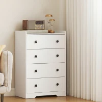HOMCOM 4 Drawer Chest of Drawers, Modern Dresser for Bedroom, Storage Cabinet for Living Room Entryway, White Wood Effect(m-12)