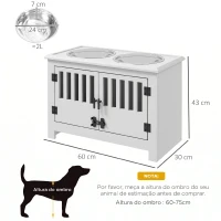 PawHut Comedouro Elevado para Cães com 2 Tigelas em Aço Inoxidável 2x2 L, Arrumação 37 L e 2 Portas com Trincos, Branco(m-3)