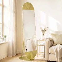 HOMCOM 50 x 161 cm Wavy Full Length Mirror, Free Standing Mirror with Metal Frame and Solid Base, Gold Tone(m-2)