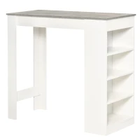 HOMCOM Table de bar pour 2 personnes, table haute mange debout avec 4 étagères ouvertes, 115x50x102,7cm, blanc et gris(m-11)
