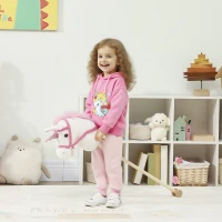 AIYAPLAY Unicorn Stick Horse with Wood Wheels, Real Pony Neighing and Galloping Sounds, Grip Handle, 95 cm, White(m-2)