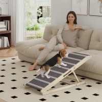 PawHut Rampa para Perros Plegable y Altura Ajustable 41-60 cm Rampa para Mascotas de Madera con Alfombrilla Antideslizante(m-2)