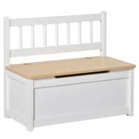 HOMCOM Baúl para Juguetes Banco Almacenaje para Niños con Respaldo y Tapa Amortiguadora Carga 40 kg para Salas de Juego Dormitorio 60x30x50 cm Blanco(m-11)