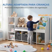 AIYAPLAY Estante Infantil para Brinquedos com Canto de Leitura Almofada 3 Gavetas de Tecido 3 Prateleiras 4 Compartimentos 137x40x80 cm Branco(m-6)