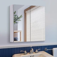 HOMCOM Bathroom Mirror Cabinet, Stainless Steel Wall Mounted  Bathroom Storage Cabinet with Double Doors, 60x55cm(m-2)