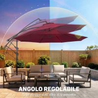 Outsunny Ombrellone da Giardino 3x2.5 m a Braccio Inclinabile con Manovella, Rosso Scuro(m-5)