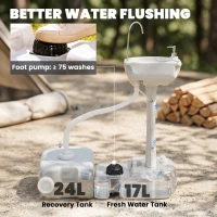 Outsunny Portable Camping Sink with Running Water and Wastewater Tank, Hand Wash Basin with Rolling Wheels, Foot Pump, Soap Dispenser for Outdoor Events, Gatherings, Picnic(m-4)