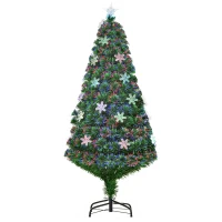 HOMCOM Árbol de Navidad Artificial 150cm con Luces LED Copos de Nieve y Fibra Óptica Decoración Navideña con Luces Multicolor(m-10)