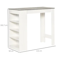 HOMCOM Table de bar pour 2 personnes, table haute mange debout avec 4 étagères ouvertes, 115x50x102,7cm, blanc et gris(m-3)