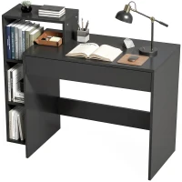 HOMCOM Bureau avec rangement, bureau d'ordinateur avec 3 étagères de rangement et tiroir, 100 x 40 x 90 cm, noir(m-13)