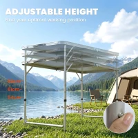 Outsunny 4ft Folding Camping Cupboard Kitchen, Height Adjustable Aluminium Camping Table with Storage, Lightweight Picnic Table for Outdoor Garden BBQ Party(m-4)