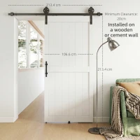 HOMCOM 213.4cm Sliding Barn Door Kit, Sliding Door with Track, Hardware, Upgraded Rollers and Floor Guide, Handle, White(m-5)