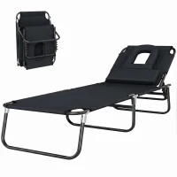 HOMCOM Transat de Jardin Chaise Longue Pliante Bain de Soleil pour Lecture Noir(m-11)