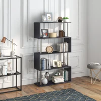 HOMCOM S Shape Bookcase, 5 Tiers Bookshelf, Modern Freestanding Storage Shelf for Home Office, Study, Living Room, 80 x 30 x 145cm Black(m-8)