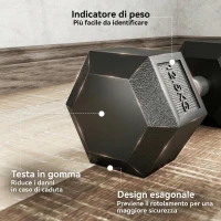 HOMCOM Set di Manubri Palestra da 2x12.5 kg Esagonale, Pesi per Palestra con Impugnatura Zigrinata Antiscivolo, Nero(m-4)