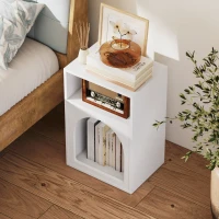 HOMCOM Bedside Table with 2 Open Compartments - White(m-6)