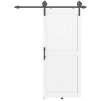 HOMCOM 183cm Sliding Barn Door Kit, Sliding Door with Track, Hardware, Upgraded Rollers and Floor Guide, Handle, White(m-11)
