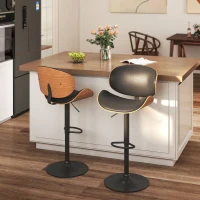 HOMCOM Lot de 2 chaises de bar tabouret hauteur réglable revêtement synthétique 53 x 52 x 92-112 cm noir(m-2)