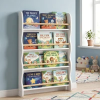 AIYAPLAY Bibliothèque murale pour enfant, rangement livre enfant 4 niveaux, fixer au mur, 60 x 10 x 98 cm, blanc(m-10)