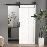 HOMCOM 183cm Sliding Barn Door Kit, Sliding Door with Track, Hardware, Upgraded Rollers and Floor Guide, Handle, White(m-2)