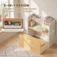AIYAPLAY Kindertisch mit Sitzbank 5-in-1 Kindersitzgruppe mit Bücherregal, rollbar Kindertruhenbank mit Aufbewahrungsbox für 3-8(m-4)