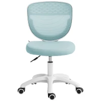 HOMCOM Office Chair, Armless Computer Desk Chair with Breathable Mesh, Adjustable Height, Swivel Wheels, Light Blue(m-15)