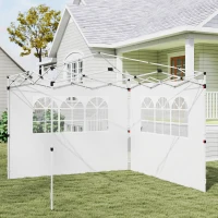 Outsunny Parois latérales de Rechange Barnum tonnelle 3 x 3 ou 3 x 6 m 2 pièces 2 Grandes fenêtres Blanc(m-9)