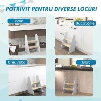 AIYAPLAY Taburet Montessori pentru Copii cu 2 Trepte, Scăunel pentru 3-8 Ani cu Margini Rotunjite, Alb(m-4)