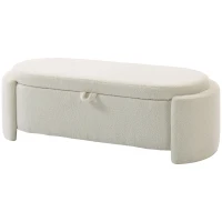 HOMCOM Banc de rangement, bout de lit ovale en polaire Teddy avec assise large, 129 x 48,5 x 44 cm, crème(m-13)