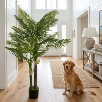 HOMCOM Artificial Palm Tree with 16 PEVA Leaves, 150cm Decorative Artificial Plant with Pot and Moss Effect, Green(m-8)