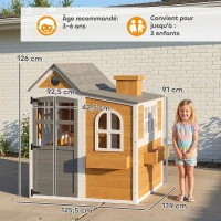 AIYAPLAY Cabane enfant extérieur en bois, maison enfant extérieure/intérieure avec porte, fenêtres, 3 bacs à fleurs, jaune(m-3)
