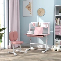 AIYAPLAY Set Scrivania e Sedia per Bambini Regolabili, Banco Scuola con Piano Inclinabile, Cassetto, Scaffale, Rosa(m-10)