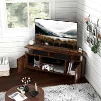 HOMCOM Meuble TV pour téléviseur jusqu'à 55 avec grand plateau, placards à portes et compartiment ouvert, marron(m-9)