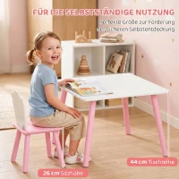 AIYAPLAY Kindertisch und Stuhl Set 3-teilig, 1 Tisch 2 Stühle, Rosa und Weiß(m-5)