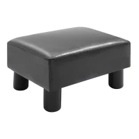 HOMCOM Reposapiés para Sofá Taburete Pequeño Tapizado en Piel Sintética Asiento de Espuma y Patas de Plástico 40x30x24 cm Negro(m-1)