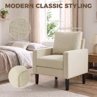 HOMCOM Accent Chair, Removable Pillow Linen Armchair with Comfy Spring Cushion for Living Room, Bedroom, Study, Cream(m-6)