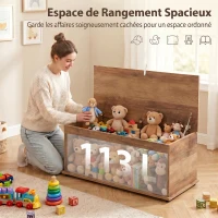 HOMCOM Coffre de rangement, banc de rangement avec couvercle rabattable et charnières de sécurité, 100 x 40 x 40 cm, marron(m-4)