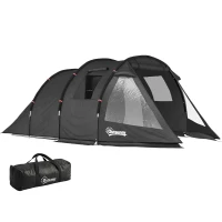 Outsunny Campingzelt Trekkingzelt Zelt, wetterbeständig, 2 Räume,  475 x 264  cm Breite x 172, Schwarz(m-12)