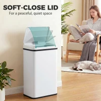 HOMCOM 50L Sensor Bin with Soft-Close Lid, Stainless Steel Automatic Touchless Motion Sensor Kitchen Bin, White(m-7)